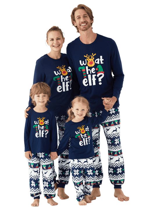 PatPat Christmas Family Matching Pajamas Dark Blue Elf Graphic Long-sleeve Pajamas Sets