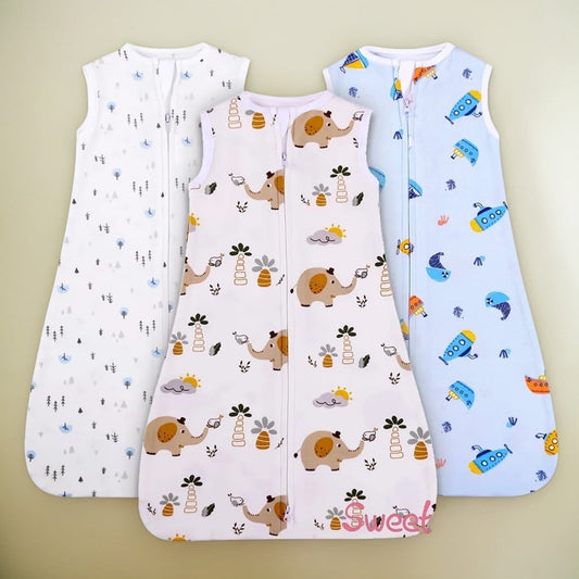Sweet Baba 3 Pack Baby Boy Sleeping Bag Sack 0-6 Months - Lightweight 100% Cotton 2-Way Zipper TOG 0.5 Infant Wearable Blanket, Newborn Essentials Toddler Sleep Clothes
