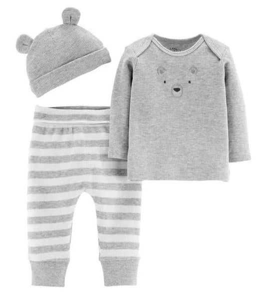 Unisex Take Me Home Teddy Bear Outfit PJ Pajama Set with Hat 3 Months 3M Gray White