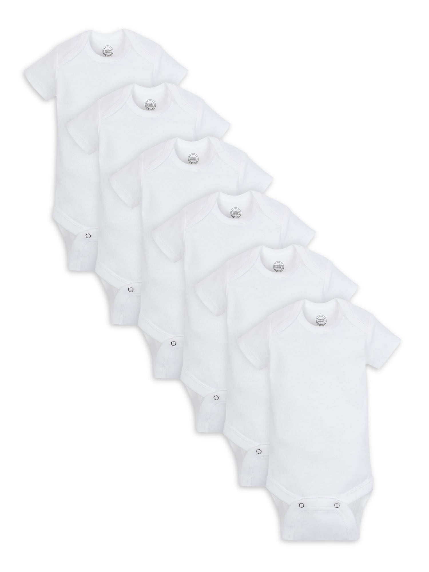 Wonder Nation Baby Boy or Girl Unisex White Short Sleeve Bodysuits, 6-Pack (Newborn-24M)