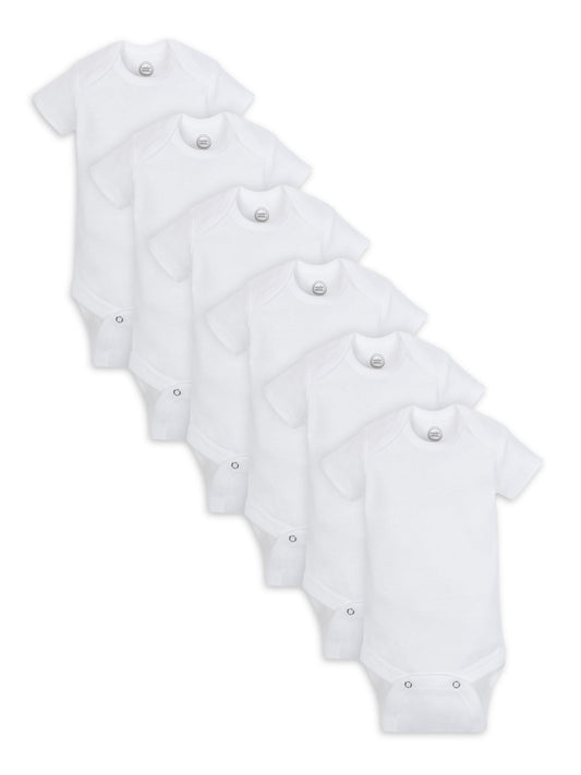 Wonder Nation Baby Boy or Girl Unisex White Short Sleeve Bodysuits, 6-Pack (Newborn-24M)