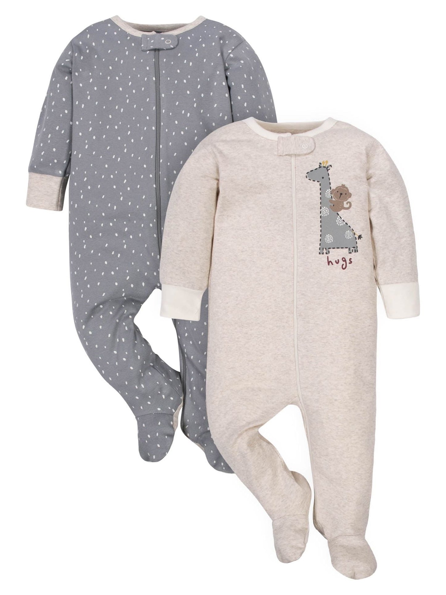 Wonder Nation Baby Neutral Zip Up Sleep ‘N Play Footed Pajamas, 2-Pack, Sizes Newborn - 6/9 Months