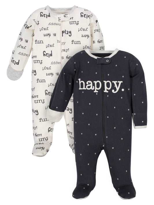 Wonder Nation Baby Neutral Zip Up Sleep ‘N Play Footed Pajamas, 2-Pack, Sizes Newborn - 6/9 Months