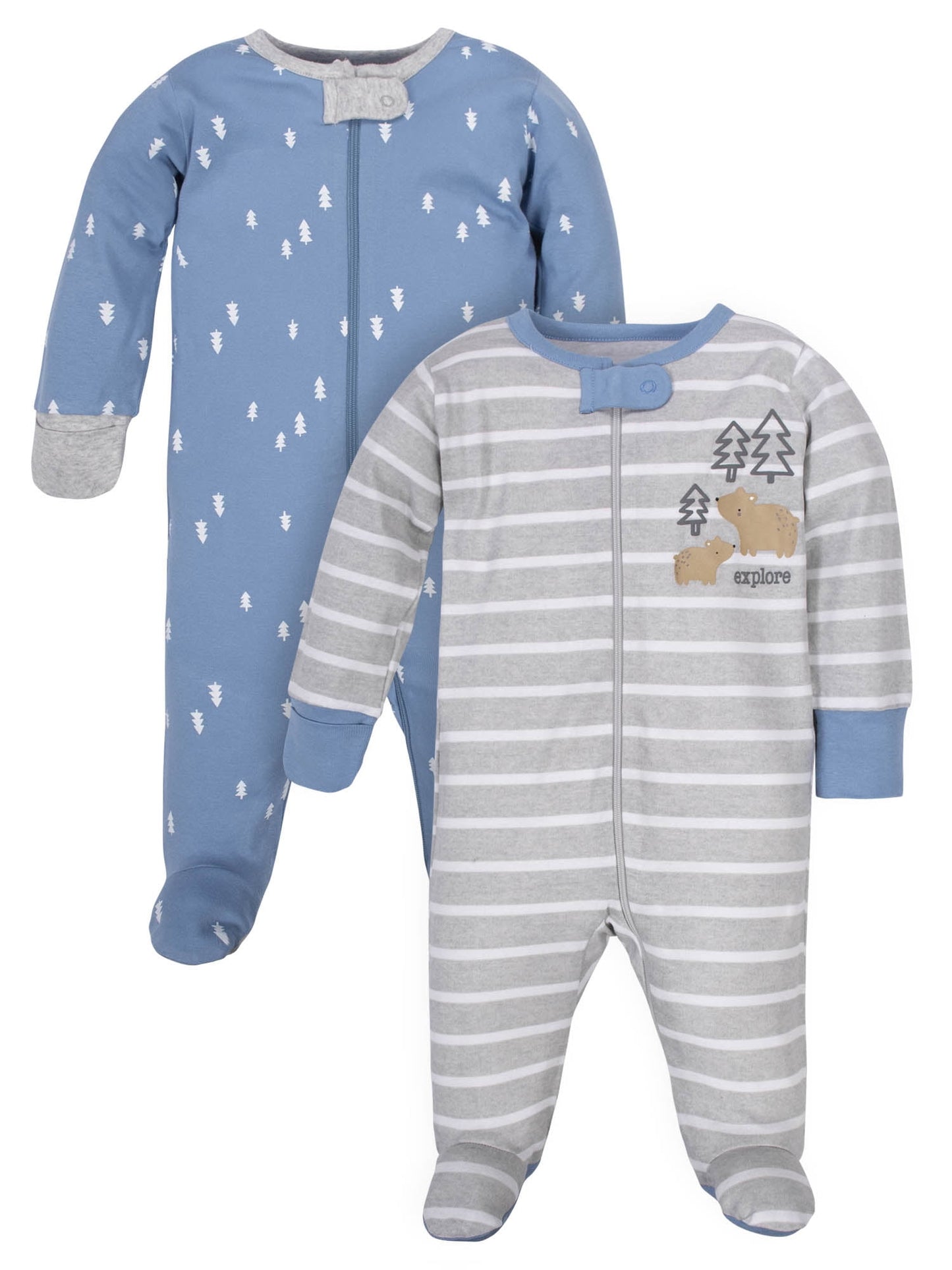 Wonder Nation Baby Neutral Zip Up Sleep ‘N Play Footed Pajamas, 2-Pack, Sizes Newborn - 6/9 Months