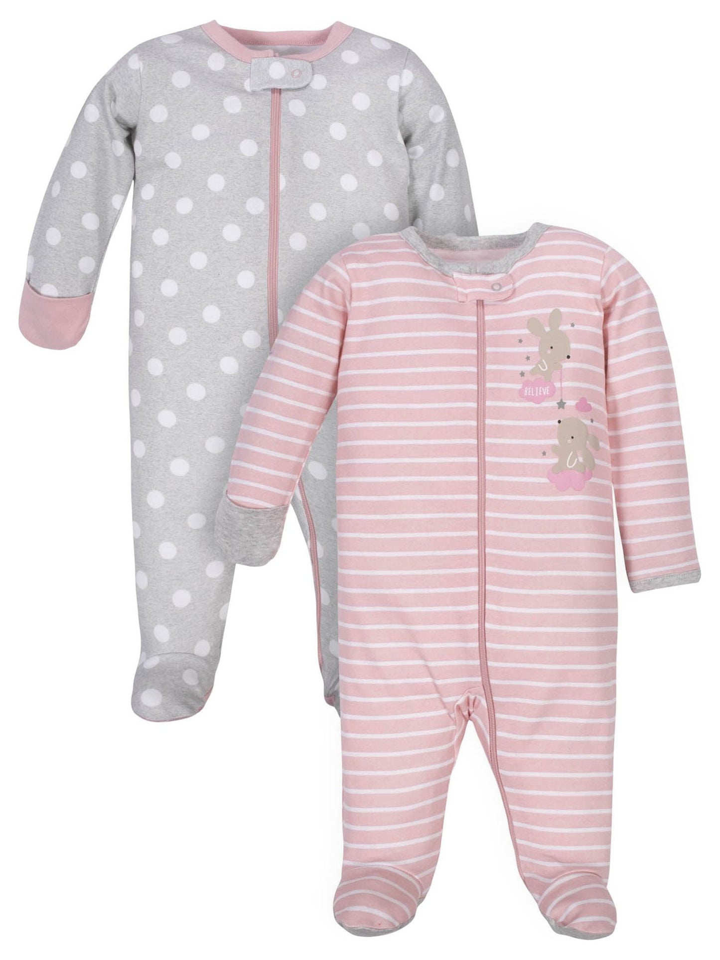 Wonder Nation Baby Neutral Zip Up Sleep ‘N Play Footed Pajamas, 2-Pack, Sizes Newborn - 6/9 Months