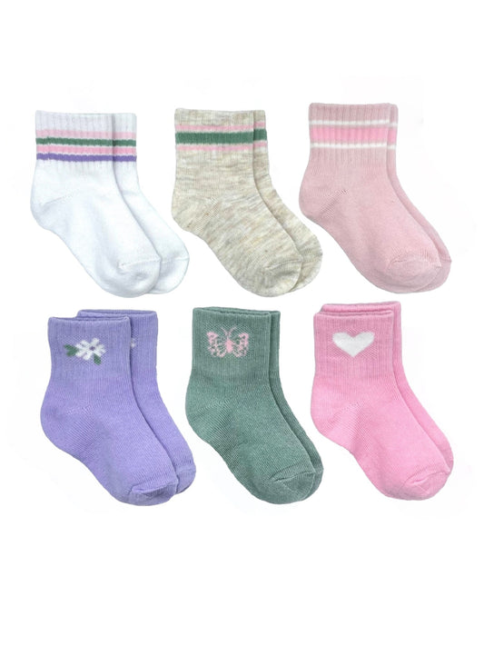 Wonder Nation Baby and Toddler Girls Mid-Crew Socks, 6-Pack, Sizes 0M-5T