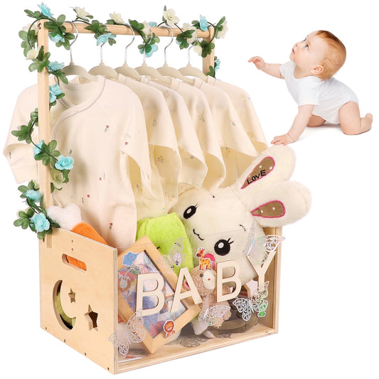 Baby Shower Crate Closet with Acrylic Clear Front Panel, Wood Shower Basket for New Baby Gift