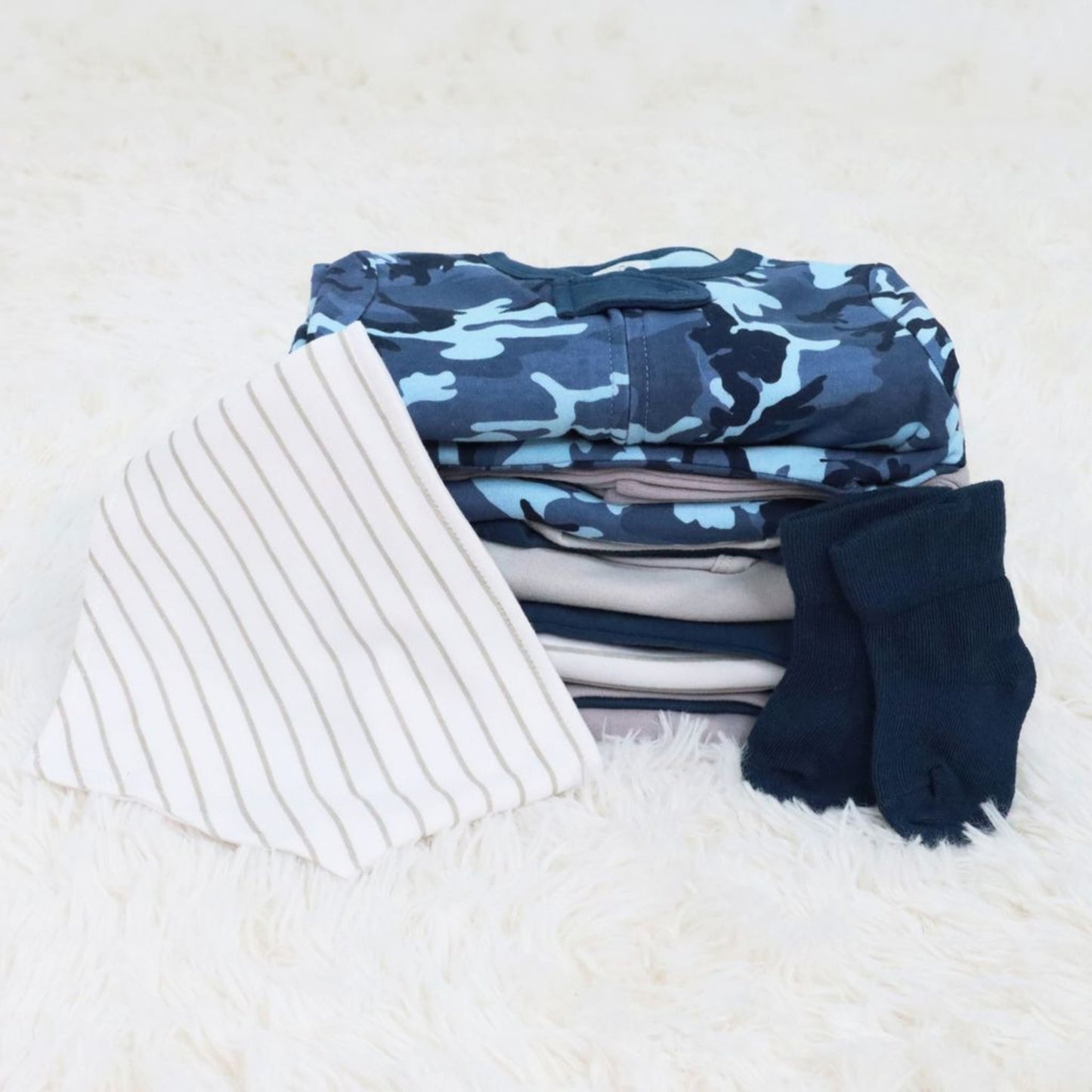The Peanutshell Newborn Baby Layette Gift Set for Boys, Shower Gift Essentials, Blue Camo