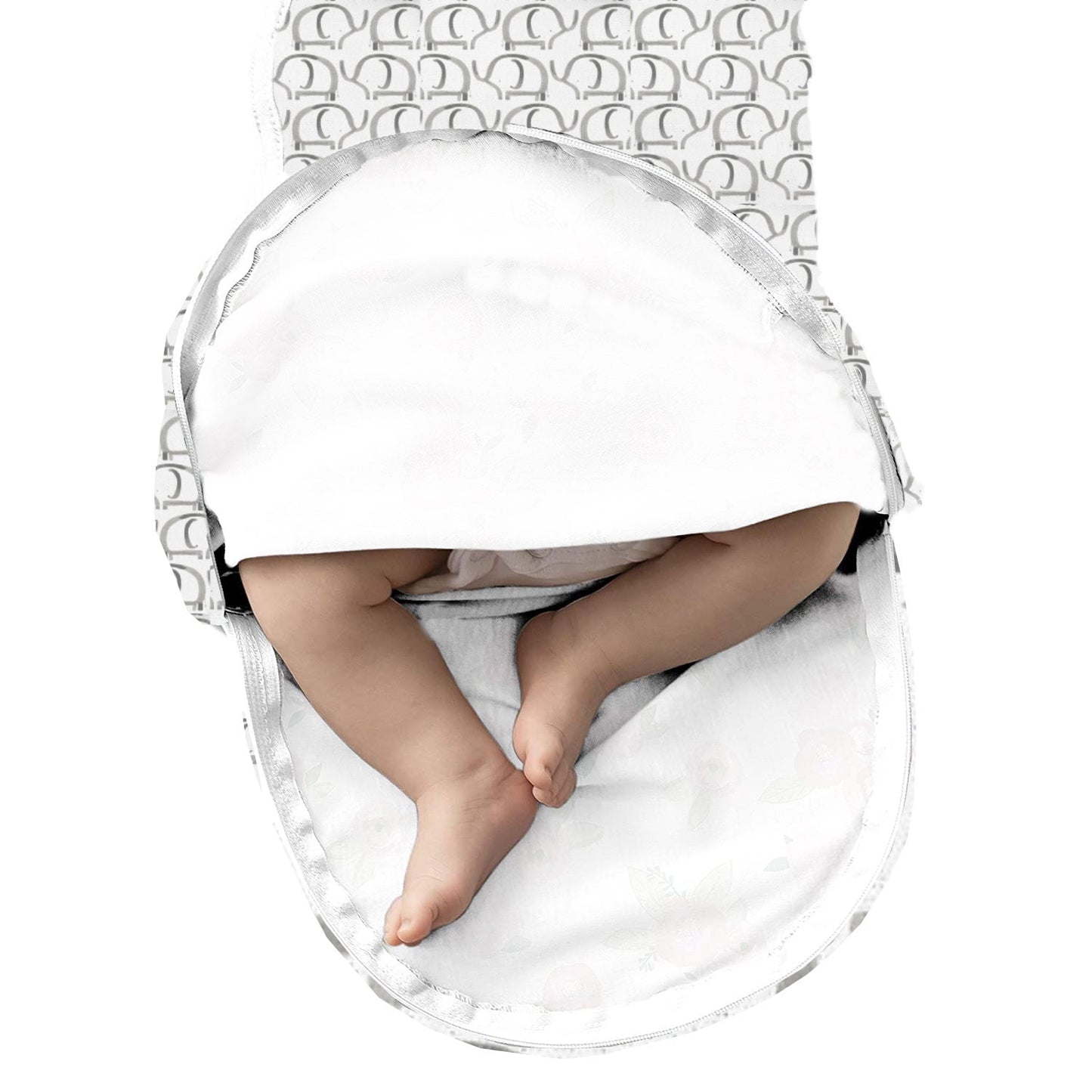 SwaddleMe Original Swaddle Blanket - Newborn Soft Luxe Edition Fabric with Easy Change Zipper - Ellie 2 Pack Grey Elephant and Triangle Prints Size Small (0-3 Months)