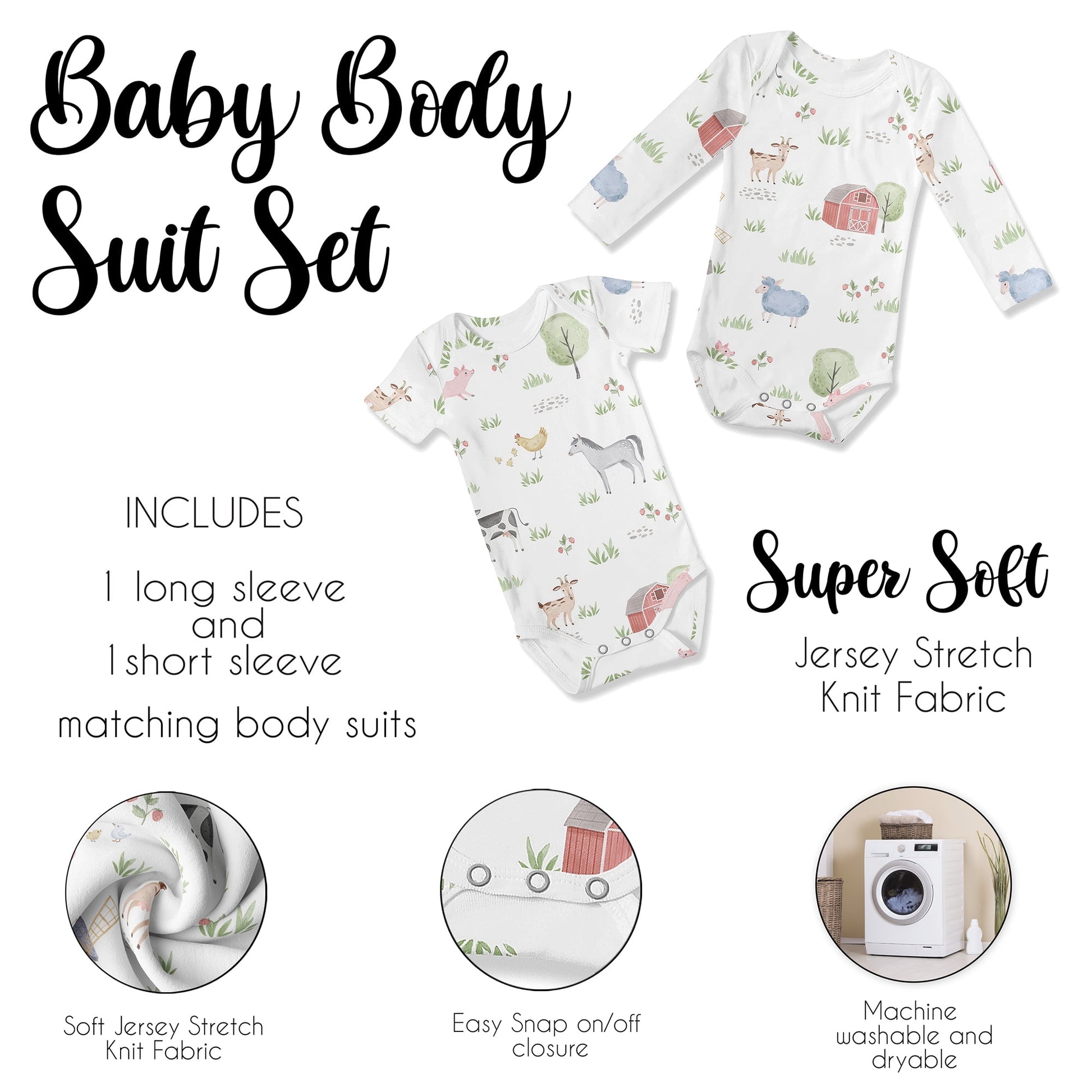 Sweet Jojo Designs Farm Animals Multicolor 0-6M Baby Clothes Bodysuits