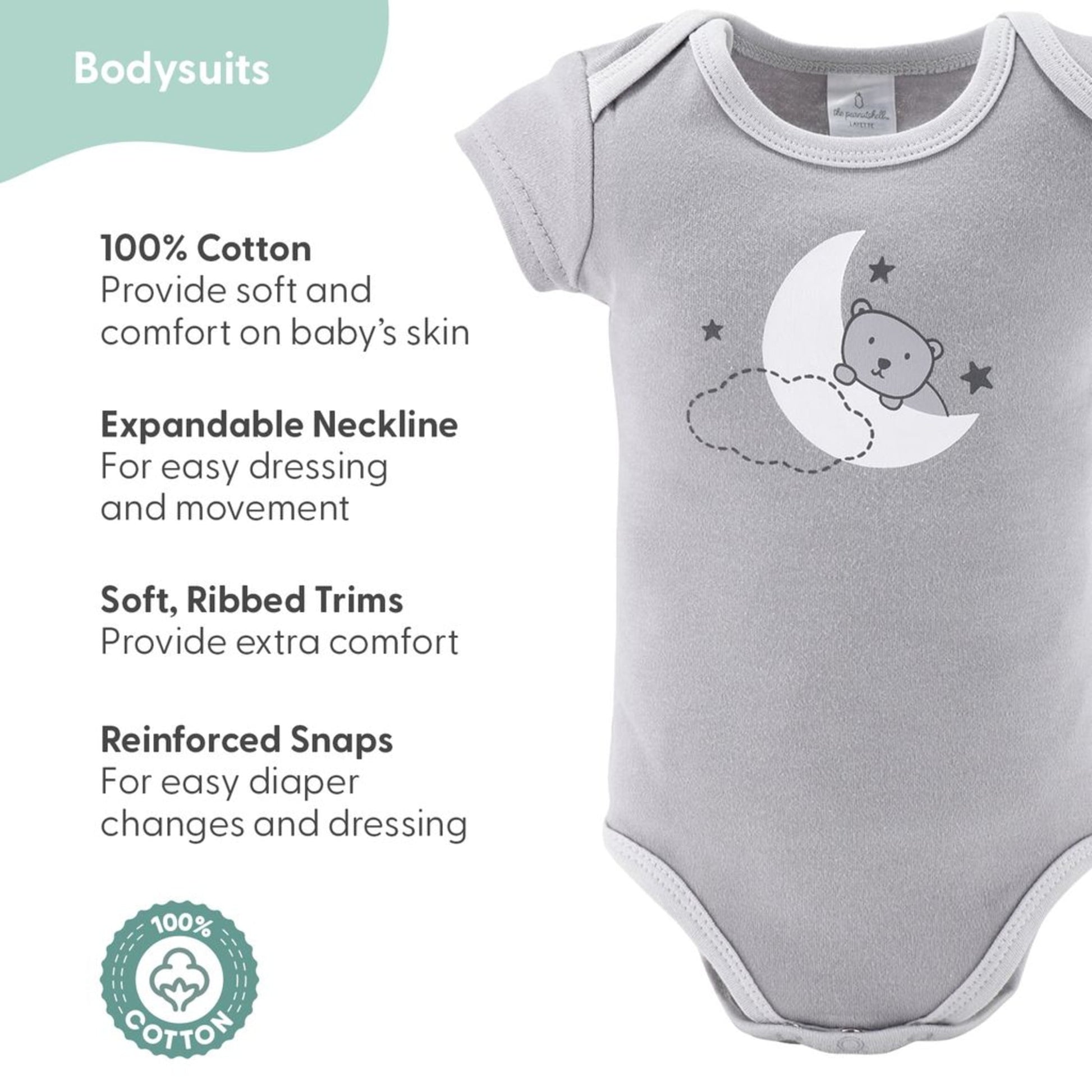 The Peanutshell Newborn Baby Layette Gift Set for Baby Boys and Girls, Shower Gift Essentials, Grey and White Celestial Bears