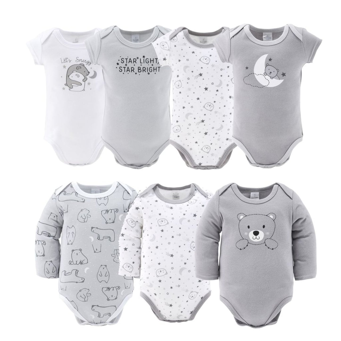 The Peanutshell Newborn Baby Layette Gift Set for Baby Boys and Girls, Shower Gift Essentials, Grey and White Celestial Bears