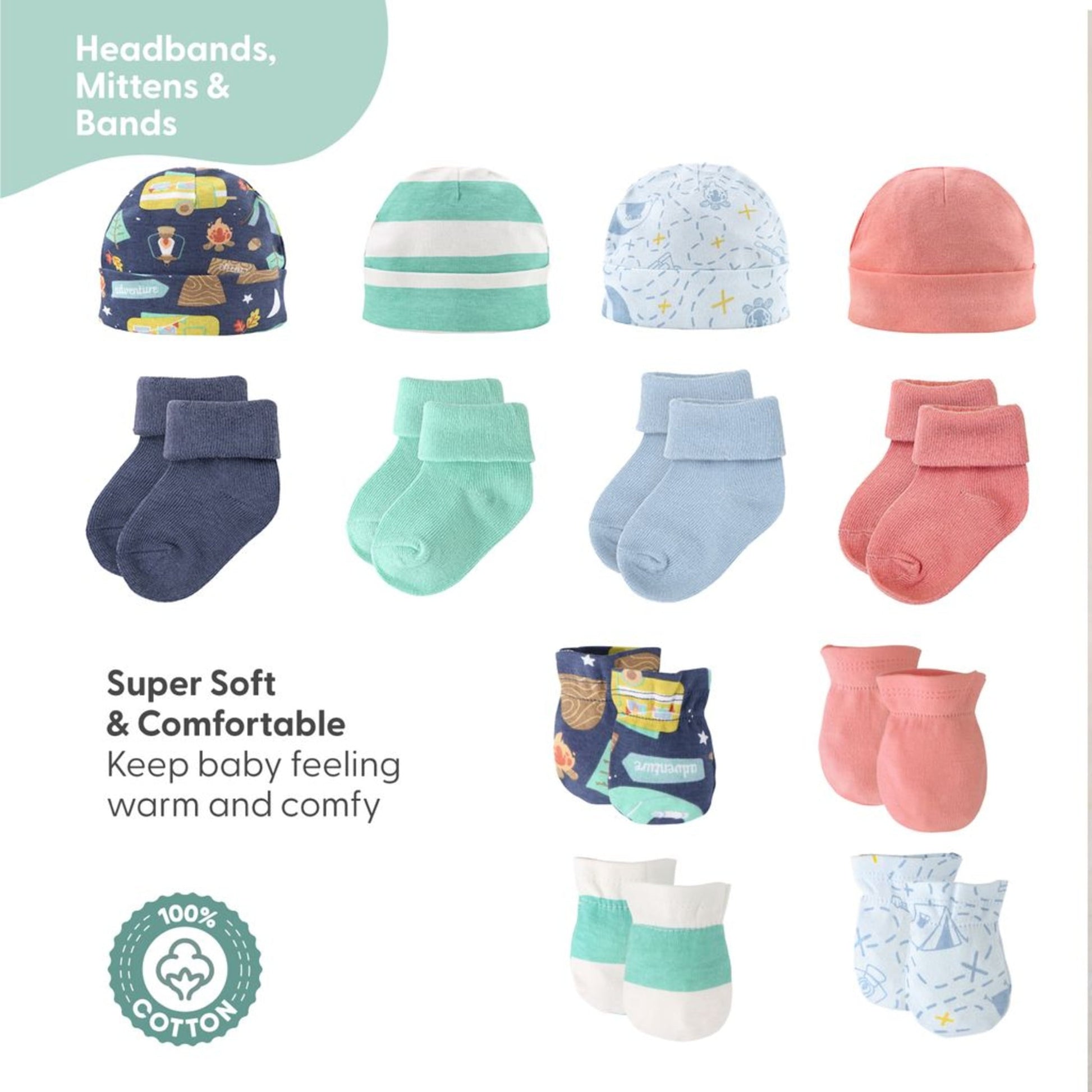 The Peanutshell Newborn Baby Layette Gift Set for Baby Boys, Happy Camper, 30 Essential Pieces, 0-3 Months