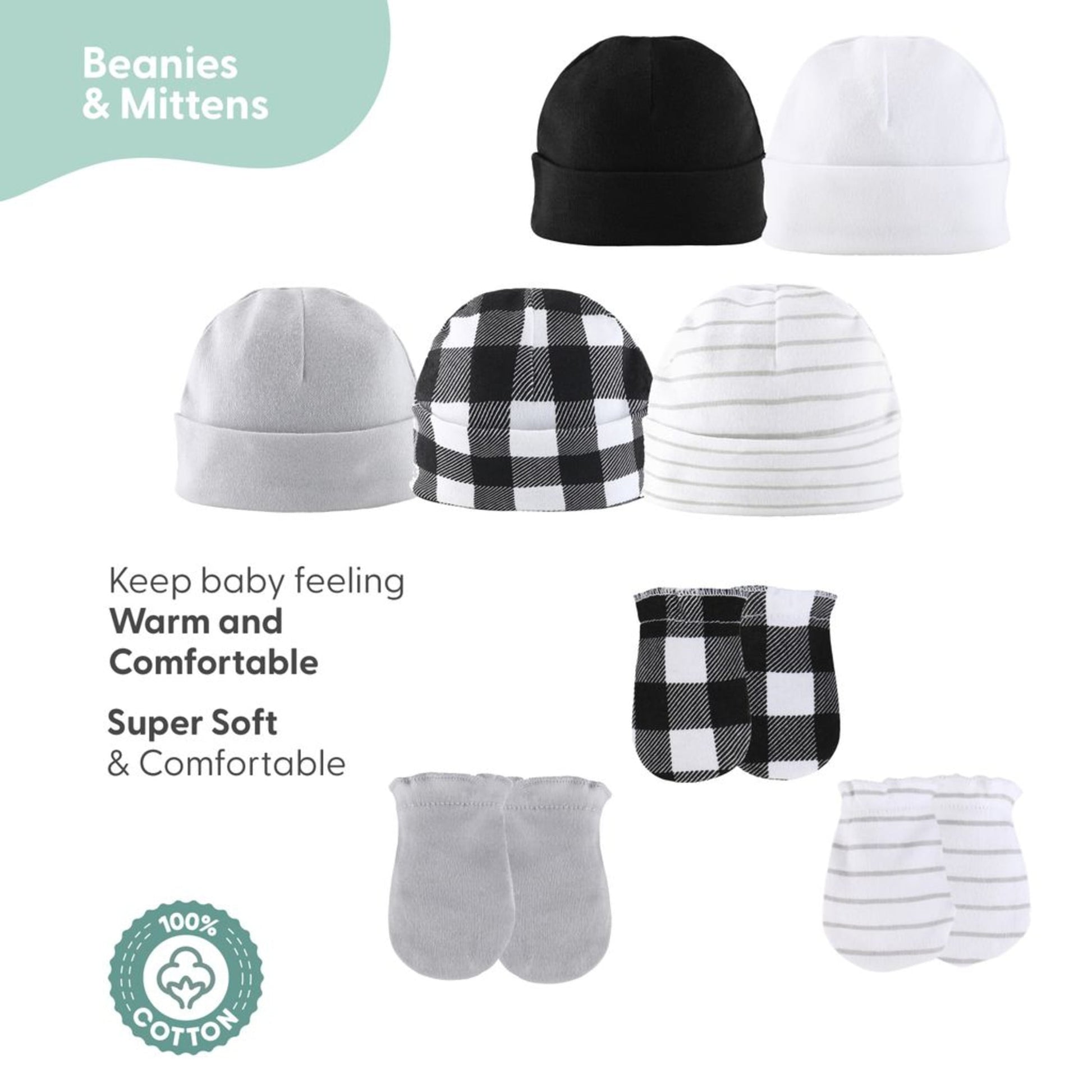 The Peanutshell Newborn Layette Gift Set for Baby Boys and Girls, 23 Essential Pieces, Black & White Plaid, 0-3 Months