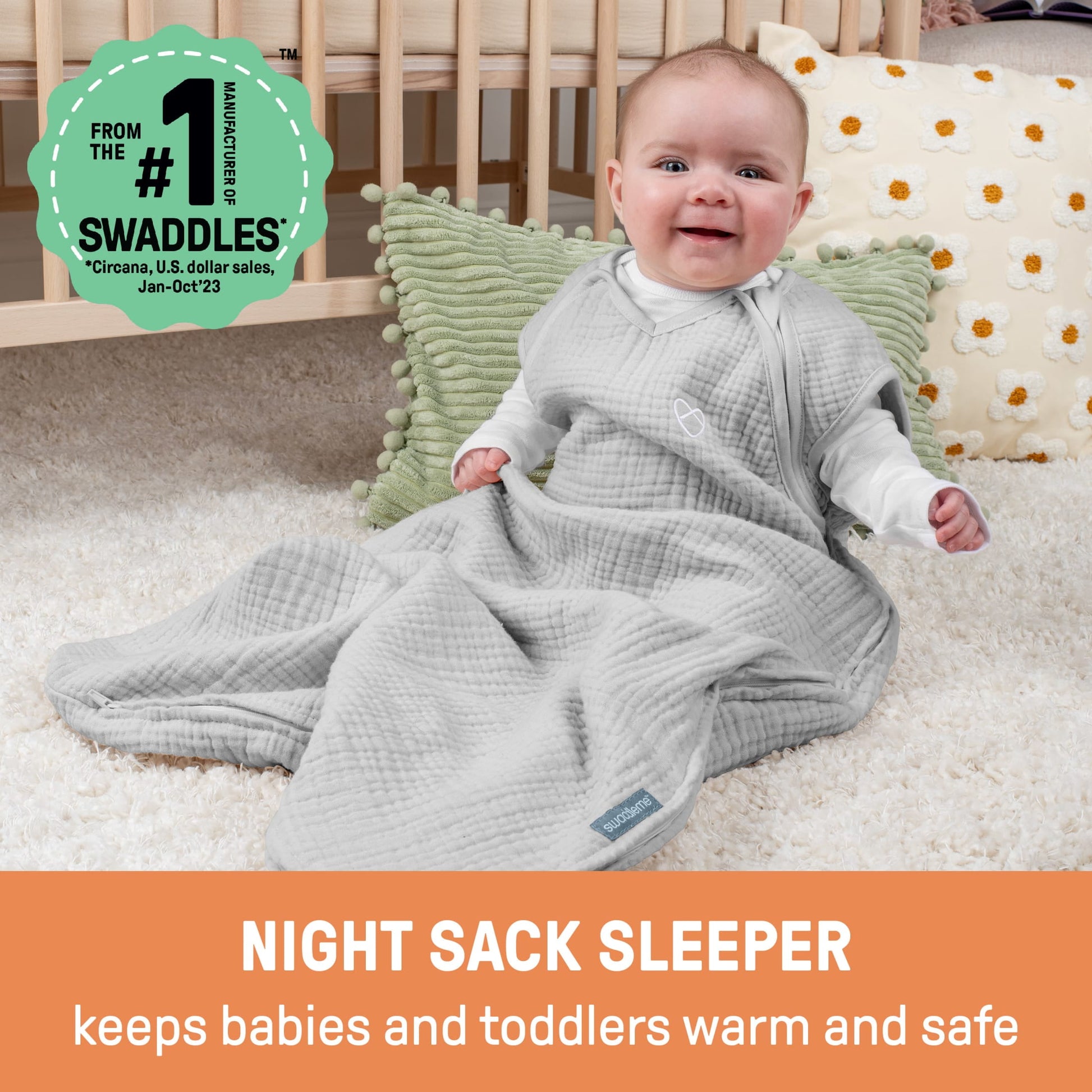 SwaddleMe by Ingenuity Night Sack Sleeper, Size 3-18 Months, 14-24 Pounds, 1.0 TOG, 100% Cotton