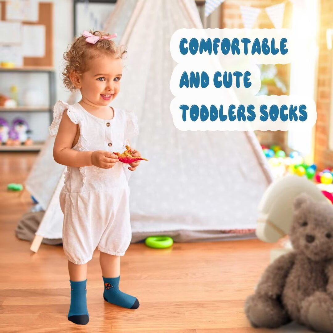 Toddler Grip Socks 12 Pairs Non Slip Baby Socks Cute Crew Anti Skid Socks for 0-7 Years Baby Boys Kids (01 Jurassic century,1-3T)