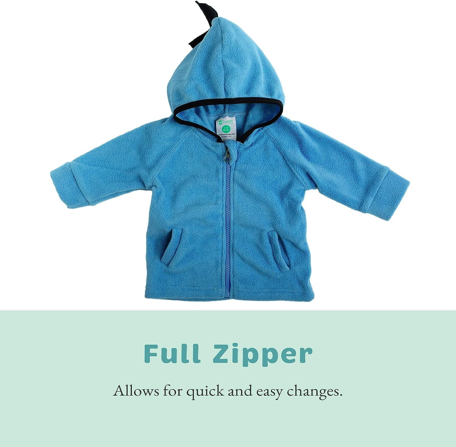 Cuddle Club Fleece Hoodie Jacket Winter Baby Clothes, Dino Blue Black 3-6 Mos