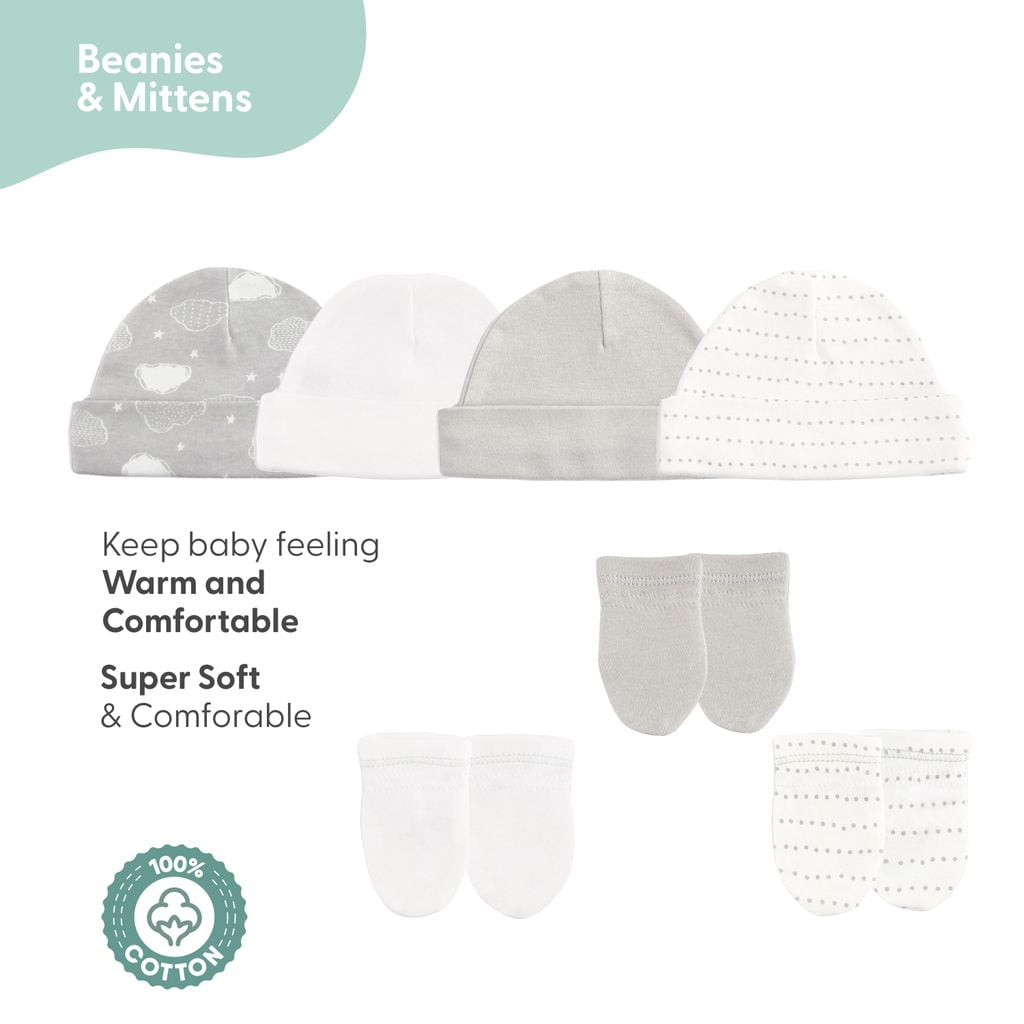 The Peanutshell Newborn Baby Layette Gift Set for Boys and Girls, Shower Gift Essentials, Grey Sleepy Elephants