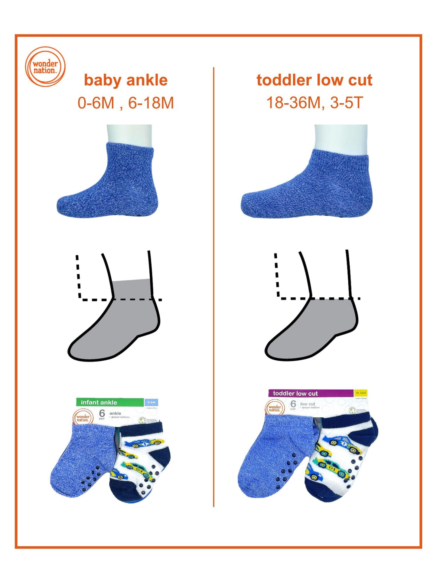 Wonder Nation Baby and Toddler Boy Ankle Socks, 6-Pack, Sizes 0M-18M