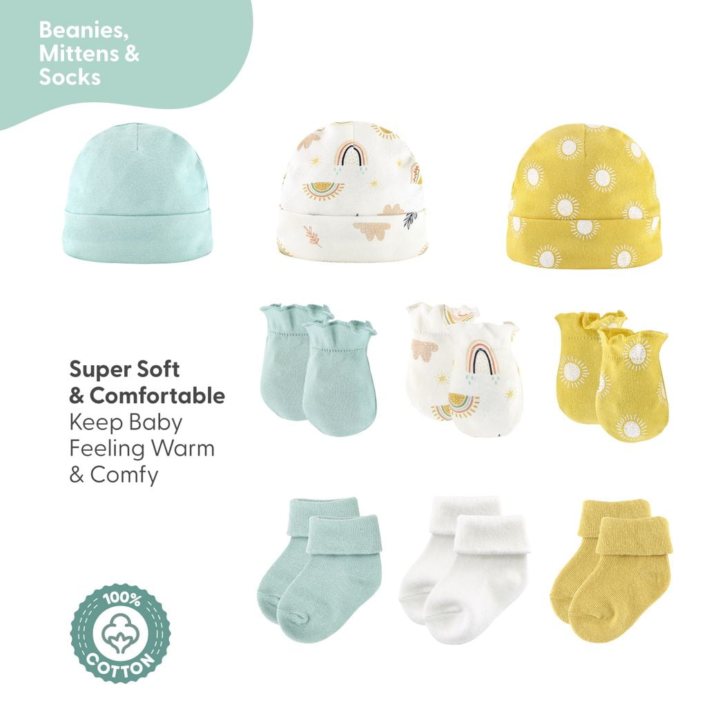 The Peanutshell Newborn Layette Gift Set for Baby Boys or Baby Girls, Sunny Side Up, 16 Essential Pieces, 0-3 Months