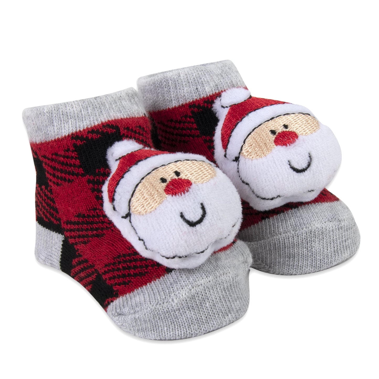 Baby Essentials My First Christmas Beanie Hat and Plush Rattle Santa Socks Set for Newborns and Infants 0 – 6 Months for Christmas, Holiday, Celebrations, Family Gatherings and Photos in Red Plaid