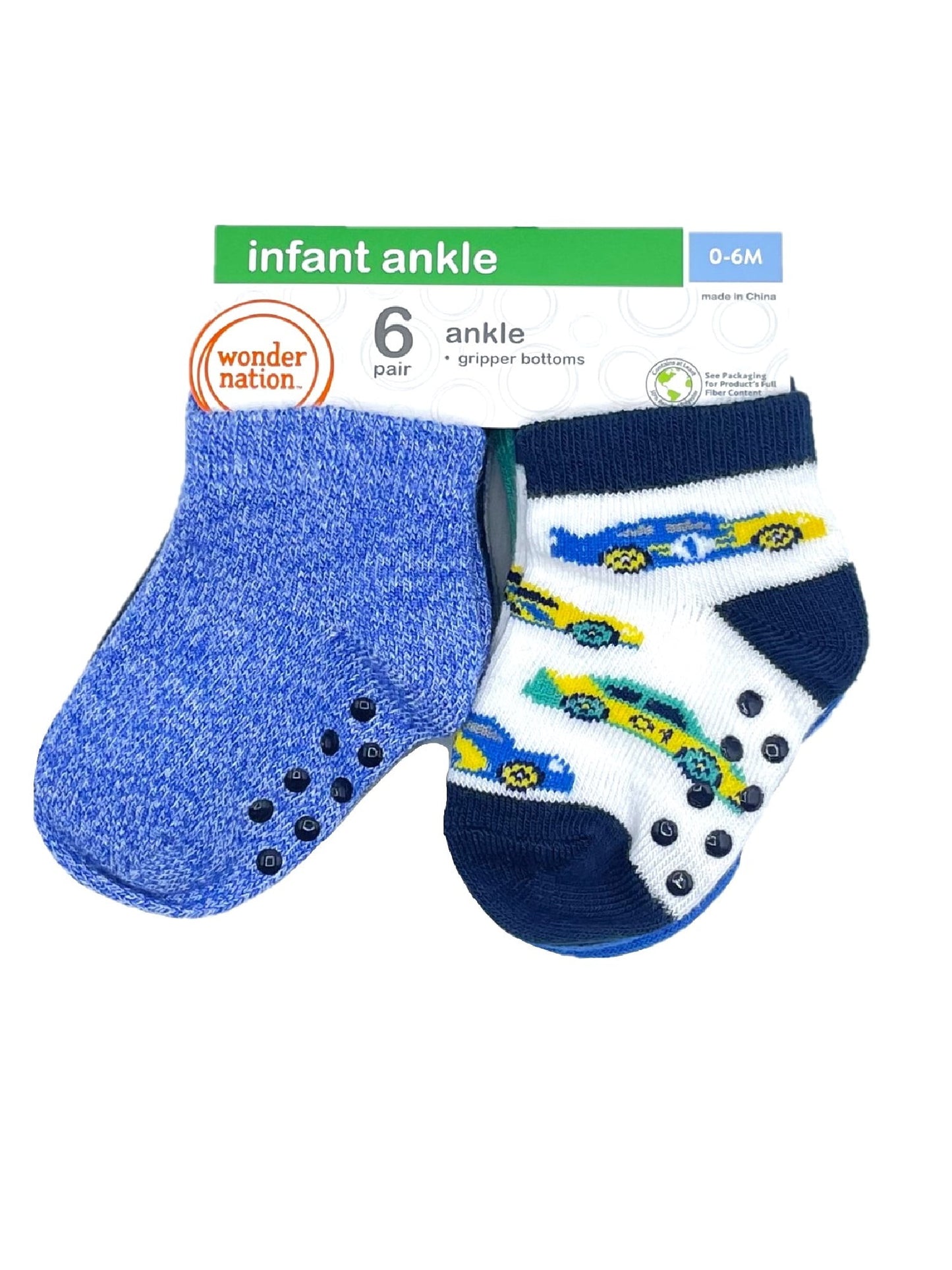 Wonder Nation Baby and Toddler Boy Ankle Socks, 6-Pack, Sizes 0M-18M