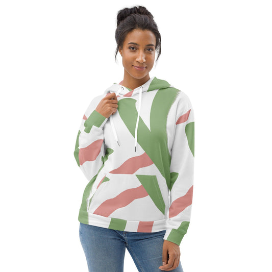 Womens Graphic Hoodie Green Mauve Abstract Brush Stroke Pattern-0