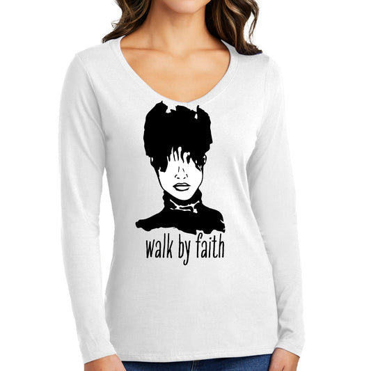 Womens Long Sleeve V-neck Graphic T-shirt - Say it Soul - Walk by Faith-0