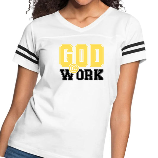 Womens Vintage Sport Graphic T-shirt - God @ Work Yellow and Black-0